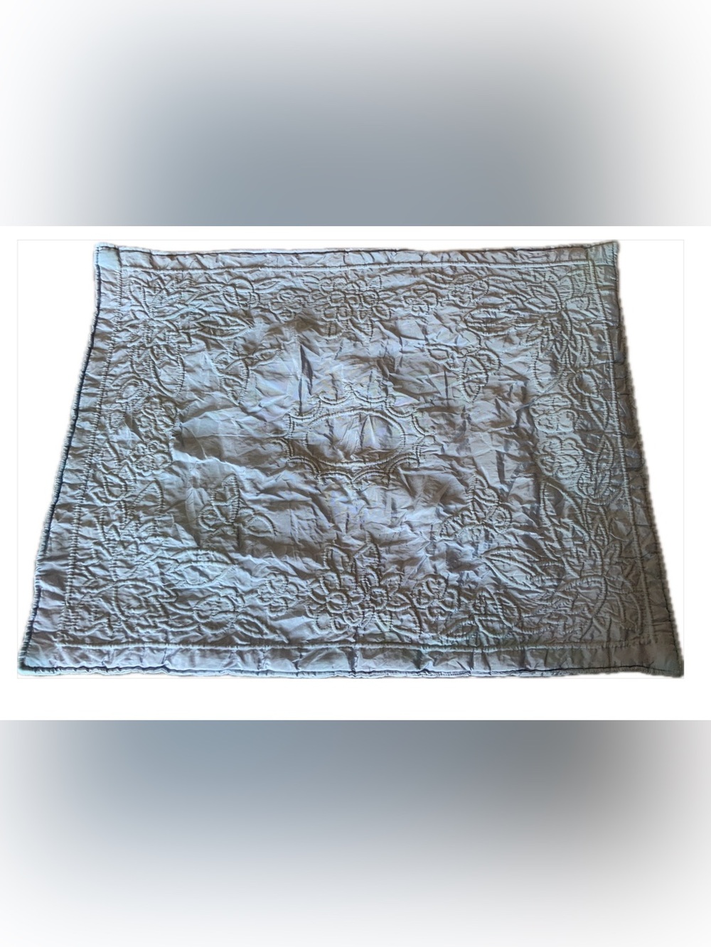 Vintage 50s Quilted Satin Floral Embossed Baby Crib Pad/ Mattress - Blue - Rare